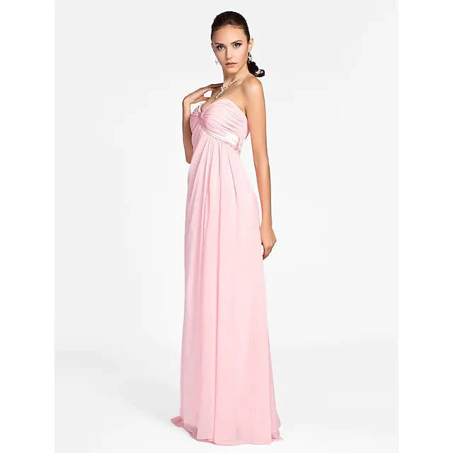 Princess / A-Line Bridesmaid Dress Sweetheart Neckline / Strapless Sleeveless Open Back Floor Length Chiffon with Criss Cross / Draping / Side Draping - RongMoon