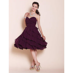 Princess / A-Line Bridesmaid Dress Sweetheart Neckline / Strapless Sleeveless Open Back Knee Length Chiffon with Side Draping - RongMoon