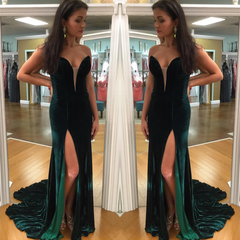 Velvet Sweetheart Mermaid Prom Dresses Long Slit Evening Gowns