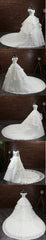 Gorgeous Princess Lace Appliques Beading Off Shoulder Ruffles Ball Gown Detachable Watteau Train Wedding Dress,DB090