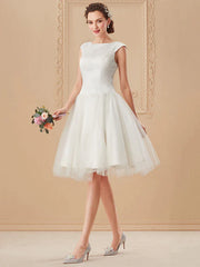 Beach Little White Dresses Wedding Dresses Knee Length A-Line Cap Sleeve Bateau Neck Satin With Draping