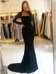 Mermaid / Trumpet Prom Dresses Open Back Dress Formal Court Train Long Sleeve Strapless Stretch Fabric Backless with Beading Appliques