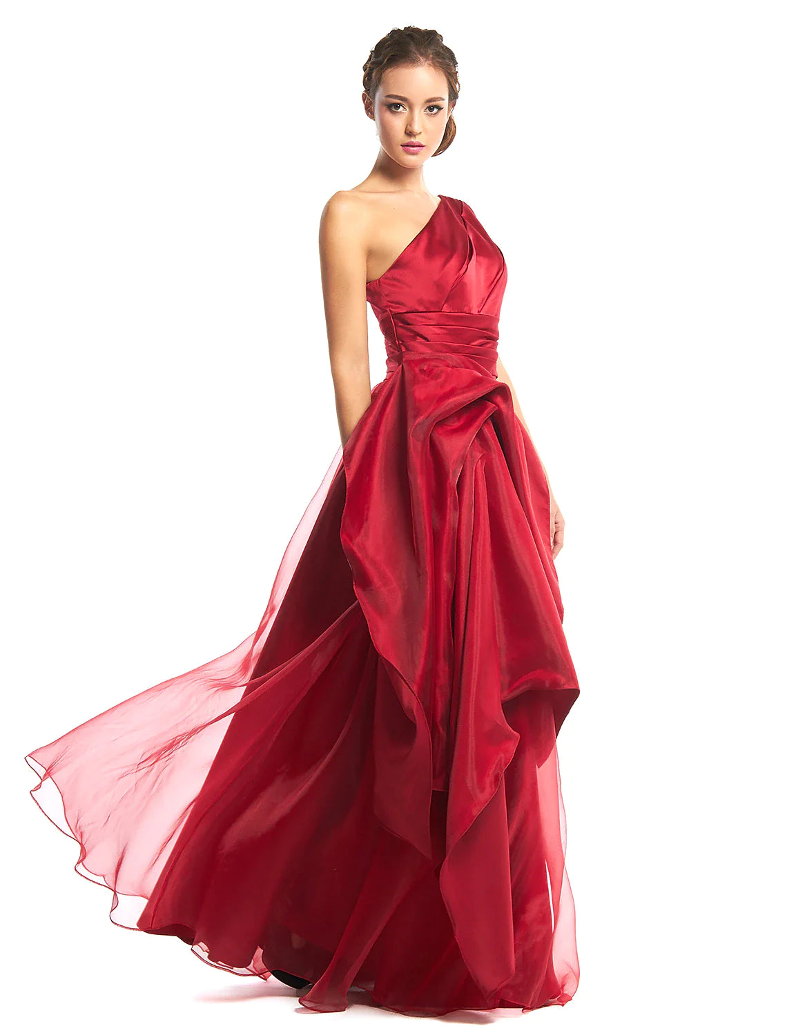A-Line Elegant Prom Formal Evening Dress One Shoulder Sleeveless Floor Length Organza with Side Draping