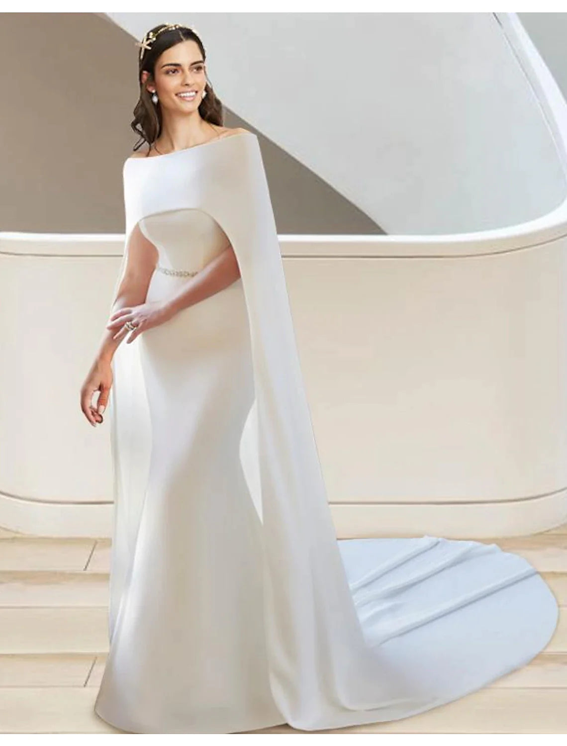Formal Wedding Dresses Two Piece Sweetheart Strapless Court Train Stretch Fabric Bridal Gowns With Sashes / Ribbons