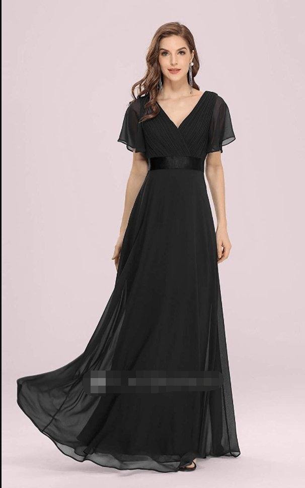 Romantic A Line Chiffon V-neck Short Sleeve Prom Evening Dress With Ruffles - RongMoon
