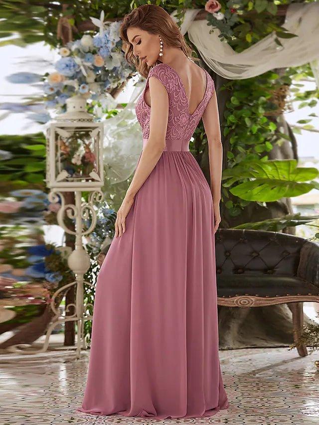 Sheath / Column Bridesmaid Dress Jewel Neck Sleeveless Elegant Floor Length Chiffon with Embroidery - RongMoon