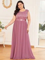 Sheath / Column Bridesmaid Dress Jewel Neck Sleeveless Elegant Floor Length Chiffon with Embroidery - RongMoon