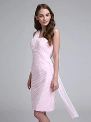 Sheath / Column Bridesmaid Dress Jewel Neck Sleeveless Elegant Floor Length Chiffon with Sash / Ribbon / Pleats - RongMoon