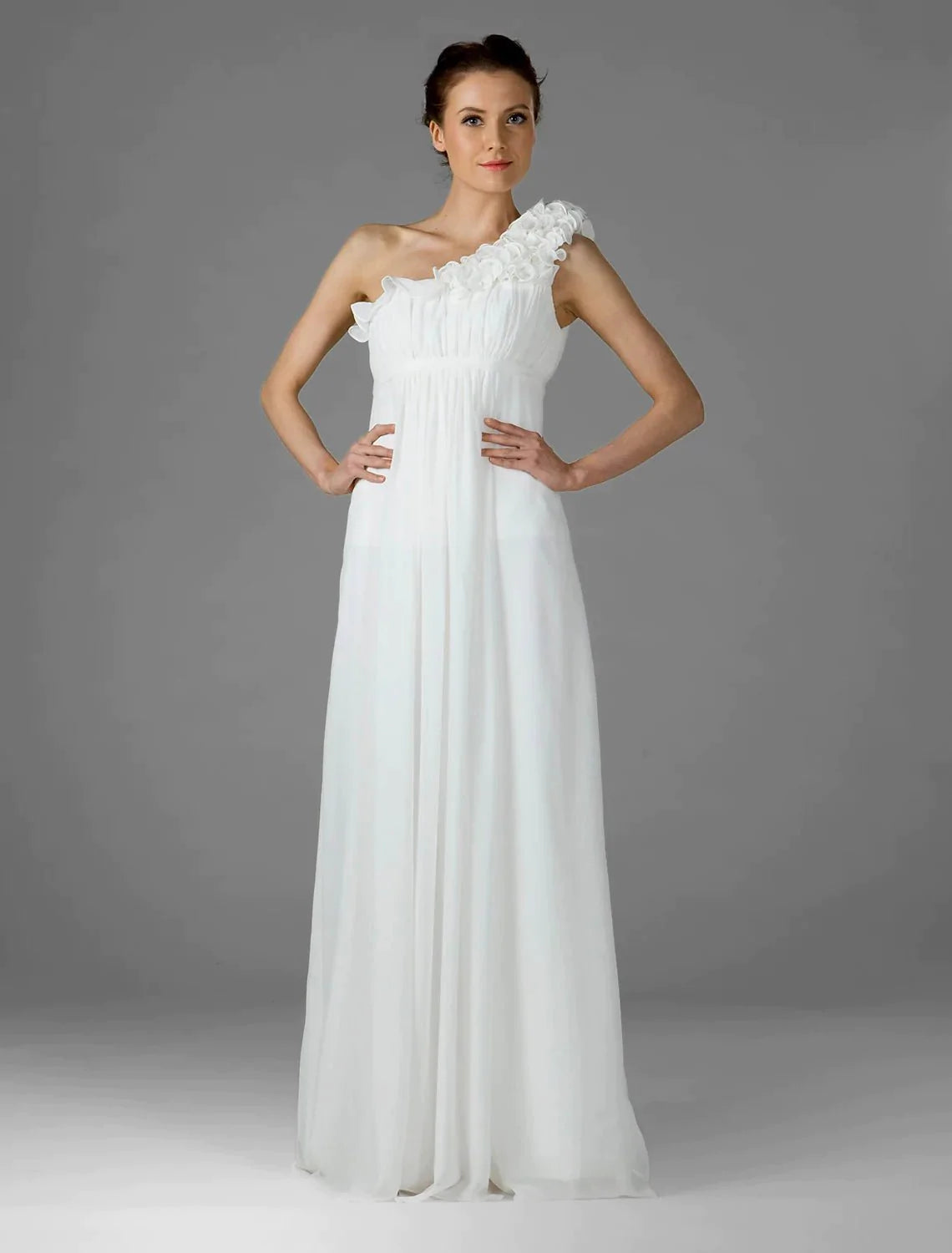 Sheath / Column Bridesmaid Dress One Shoulder Sleeveless Elegant Floor Length Chiffon with Ruffles / Draping - RongMoon
