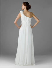 Sheath / Column Bridesmaid Dress One Shoulder Sleeveless Elegant Floor Length Chiffon with Ruffles / Draping - RongMoon