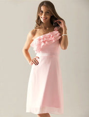 Sheath / Column Bridesmaid Dress One Shoulder Sleeveless Elegant Knee Length Chiffon with Side Draping - RongMoon