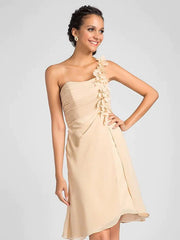 Sheath / Column Bridesmaid Dress One Shoulder Sleeveless Knee Length Chiffon with Side Draping / Flower - RongMoon