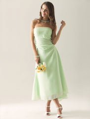 Sheath / Column Bridesmaid Dress Strapless Sleeveless Elegant Asymmetrical / Tea Length Chiffon with Ruched / Ruffles - RongMoon