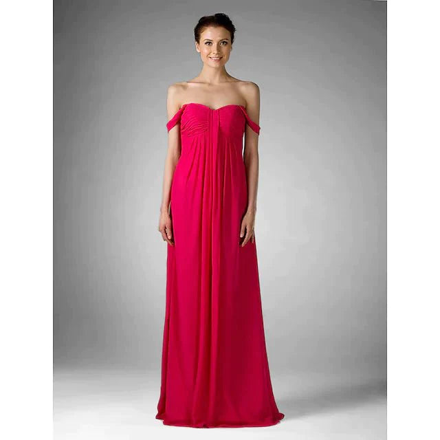 Sheath / Column Bridesmaid Dress Sweetheart Neckline / Off Shoulder Sleeveless Sexy Floor Length Chiffon with Ruched / Draping - RongMoon