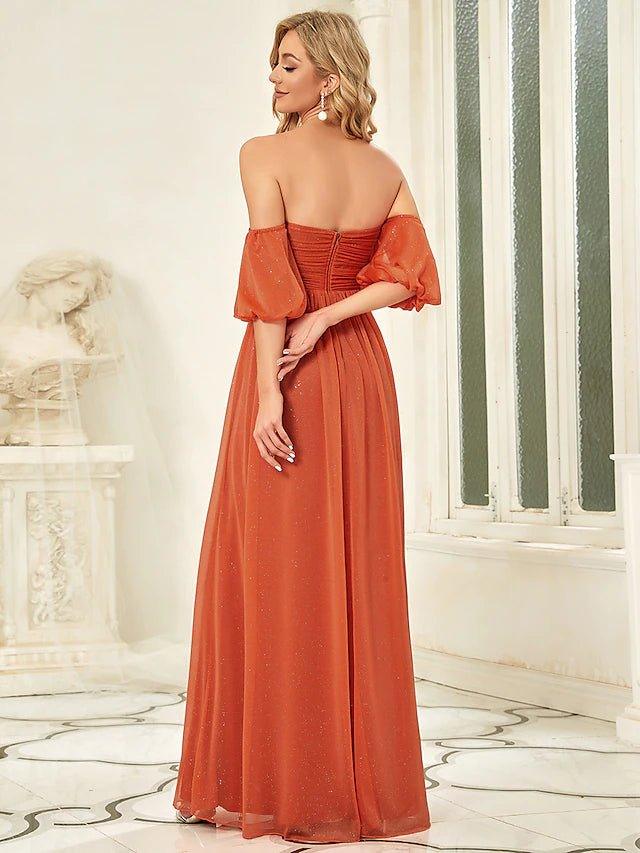 Sheath / Column Bridesmaid Dress Sweetheart Neckline Short Sleeve Elegant Floor Length Chiffon with Draping / Solid Color - RongMoon