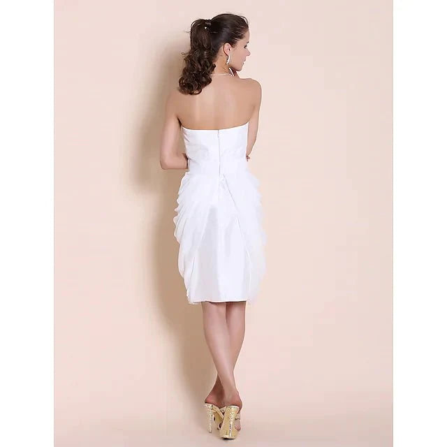 Sheath / Column Bridesmaid Dress Sweetheart Neckline / Strapless Sleeveless Elegant Knee Length Chiffon / Taffeta with Side Draping - RongMoon