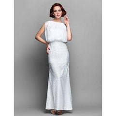 Sheath / Column Mother of the Bride Dress Bateau Neck Floor Length Chiffon Lace Sleeveless with Beading - RongMoon