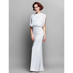 Sheath / Column Mother of the Bride Dress Bateau Neck Floor Length Chiffon Lace Sleeveless with Beading - RongMoon