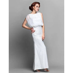 Sheath / Column Mother of the Bride Dress Bateau Neck Floor Length Chiffon Lace Sleeveless with Beading - RongMoon