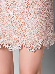 Sheath / Column Mother of the Bride Dress Bateau Neck Short / Mini Lace Half Sleeve with Lace Pleats Appliques  / Illusion Sleeve - RongMoon