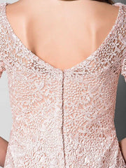 Sheath / Column Mother of the Bride Dress Bateau Neck Short / Mini Lace Half Sleeve with Lace Pleats Appliques  / Illusion Sleeve - RongMoon