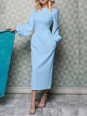 Sheath / Column Mother of the Bride Dress Elegant Jewel Neck Ankle Length Polyester Long Sleeve with Ruching - RongMoon