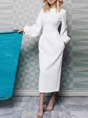 Sheath / Column Mother of the Bride Dress Elegant Jewel Neck Ankle Length Polyester Long Sleeve with Ruching - RongMoon