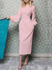 Sheath / Column Mother of the Bride Dress Elegant Jewel Neck Ankle Length Polyester Long Sleeve with Ruching - RongMoon
