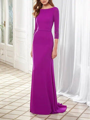 Sheath / Column Mother of the Bride Dress Elegant Jewel Neck Floor Length Chiffon Half Sleeve with Pleats - RongMoon