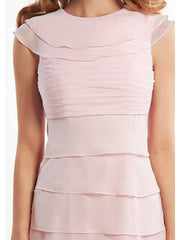 Sheath / Column Mother of the Bride Dress Elegant Jewel Neck Floor Length Chiffon Sleeveless with Cascading Ruffles - RongMoon