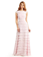 Sheath / Column Mother of the Bride Dress Elegant Jewel Neck Floor Length Chiffon Sleeveless with Cascading Ruffles - RongMoon