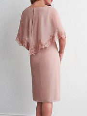 Sheath / Column Mother of the Bride Dress Elegant Jewel Neck Knee Length Chiffon Lace Sleeveless with Appliques - RongMoon