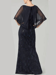 Sheath / Column Mother of the Bride Dress Elegant & Luxurious Jewel Neck Floor Length Chiffon Half Sleeve with Lace Beading Embroidery - RongMoon