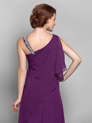 Sheath / Column Mother of the Bride Dress Elegant One Shoulder Floor Length Chiffon Sleeveless with Beading - RongMoon