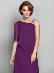 Sheath / Column Mother of the Bride Dress Elegant One Shoulder Floor Length Chiffon Sleeveless with Beading - RongMoon