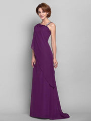Sheath / Column Mother of the Bride Dress Elegant One Shoulder Floor Length Chiffon Sleeveless with Beading - RongMoon