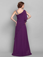Sheath / Column Mother of the Bride Dress Elegant One Shoulder Floor Length Chiffon Sleeveless with Beading - RongMoon