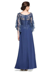 Sheath / Column Mother of the Bride Dress Elegant See Through Bateau Neck Ankle Length Chiffon Lace Half Sleeve with Lace - RongMoon