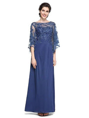 Sheath / Column Mother of the Bride Dress Elegant See Through Bateau Neck Ankle Length Chiffon Lace Half Sleeve with Lace - RongMoon