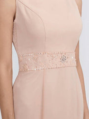 Sheath / Column Mother of the Bride Dress Elegant Two Piece Jewel Neck Tea Length Chiffon Sleeveless - RongMoon