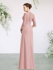 Sheath / Column Mother of the Bride Dress Elegant V Neck Floor Length Chiffon Lace Half Sleeve with Ruched Appliques - RongMoon