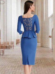 Sheath / Column Mother of the Bride Dress Elegant V Neck Knee Length Stretch Fabric 3/4 Length Sleeve with Bow(s) Ruffles - RongMoon