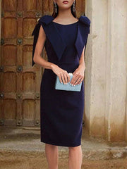 Sheath / Column Mother of the Bride Dress Elegant Vintage Jewel Neck Knee Length Stretch Fabric Sleeveless with Bow(s) - RongMoon