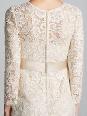 Sheath / Column Mother of the Bride Dress Floral Jewel Neck Knee Length Lace 3/4 Length Sleeve with Lace Sash / Ribbon 2022 / Illusion Sleeve - RongMoon