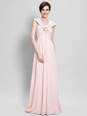 Sheath / Column Mother of the Bride Dress Floral V Neck Floor Length Chiffon Sleeveless with Criss Cross Flower - RongMoon