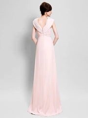 Sheath / Column Mother of the Bride Dress Floral V Neck Floor Length Chiffon Sleeveless with Criss Cross Flower - RongMoon