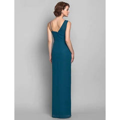Sheath / Column Mother of the Bride Dress Furcal One Shoulder Floor Length Chiffon Sleeveless with Beading - RongMoon