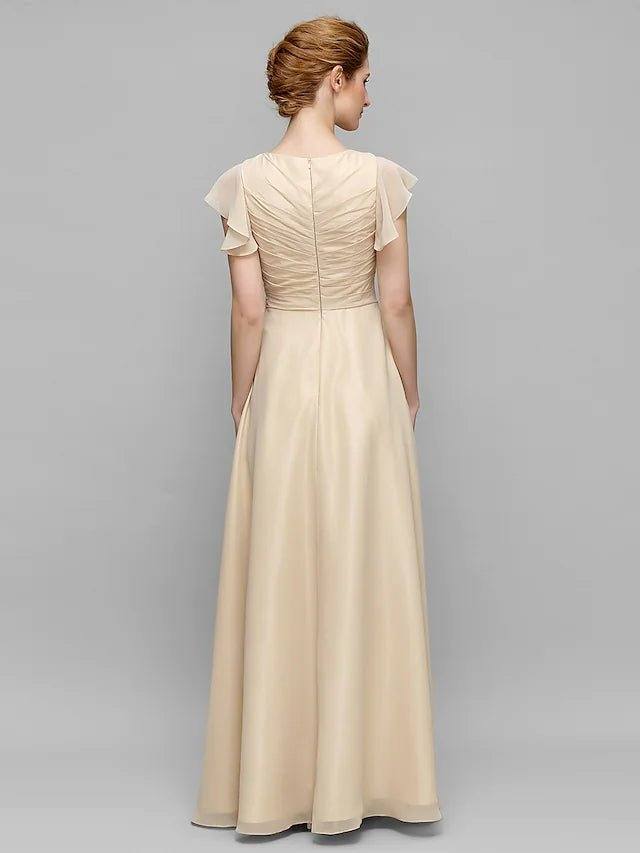 Sheath / Column Mother of the Bride Dress Plus Size Elegant V Neck Floor Length Chiffon Sleeveless with Criss Cross Appliques - RongMoon
