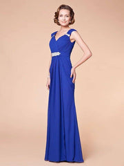 Sheath / Column Mother of the Bride Dress Sparkle & Shine V Neck Floor Length Chiffon Sleeveless with Criss Cross Beading Draping - RongMoon