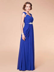 Sheath / Column Mother of the Bride Dress Sparkle & Shine V Neck Floor Length Chiffon Sleeveless with Criss Cross Beading Draping - RongMoon